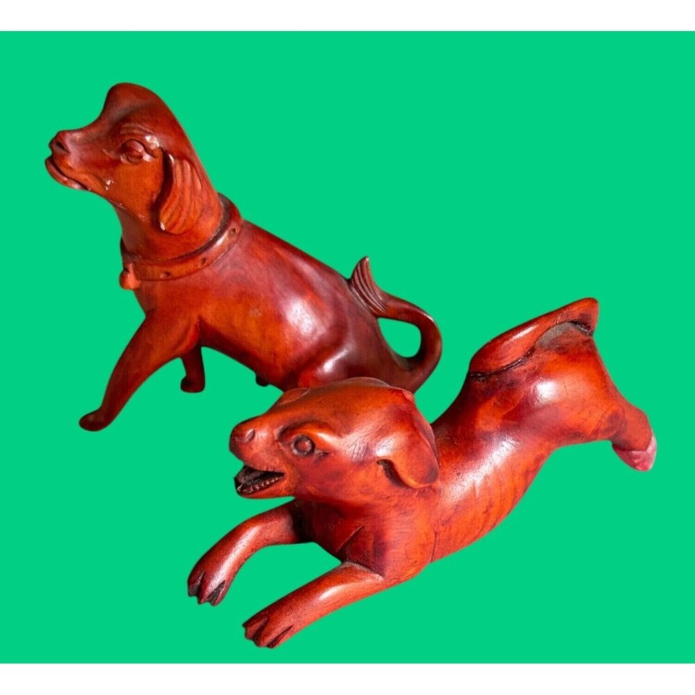 Vintage Boxwood Hand-Carved Japanese Netsuke Dogs - Sitting & Playful Poses - Picture 10 of 10